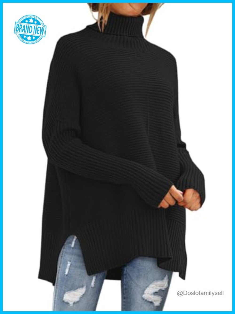 Oversized Turtleneck Batwing Sleeve Pullover Sweater Chunky Knit Tunic